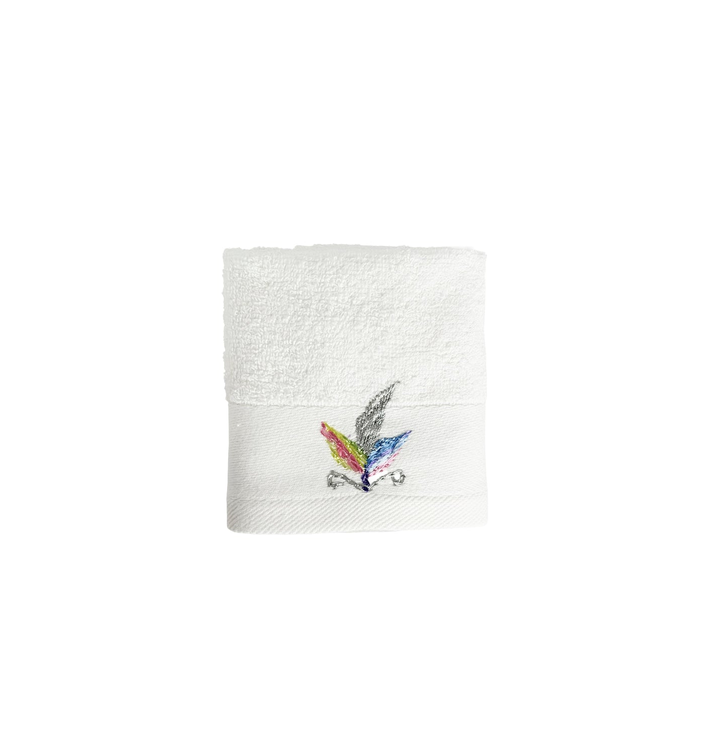 HAND EMBROIDERED Colorful Feather 100% Turkish Cotton Bath Towels, 4 piece Bundle, White.