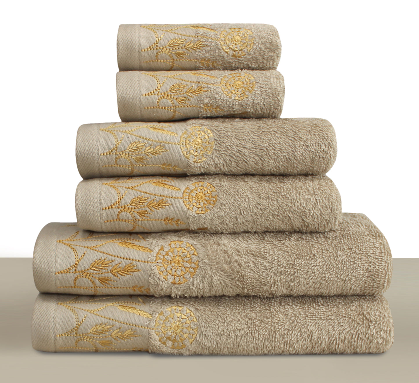 LEAVS Collection 100% Turkish Cotton Bath Towels, 6 piece Bundle, Beige.