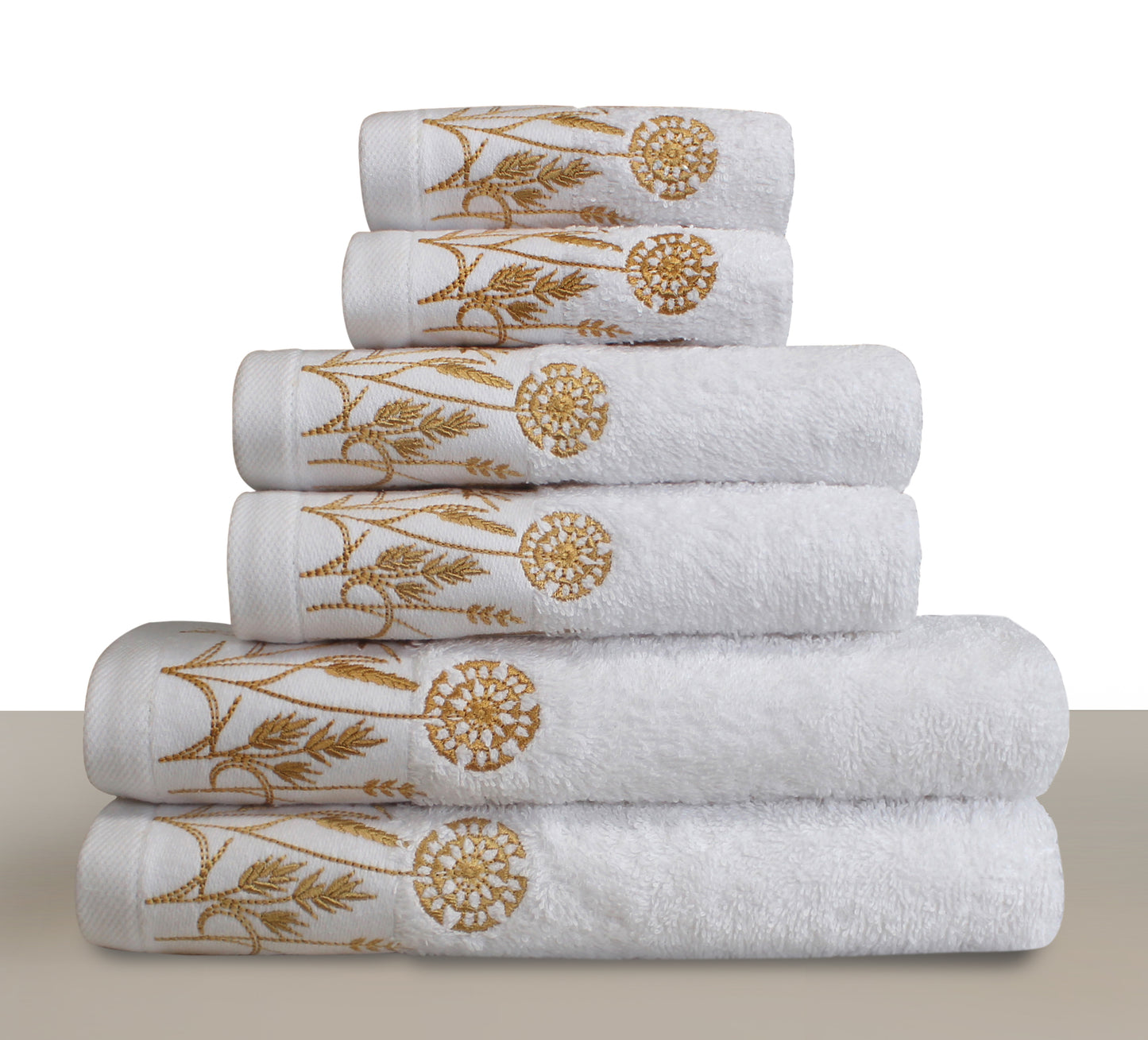 LEAVES Collection 100% Turkish Cotton Bath Towels, 6 piece Bundle, White.