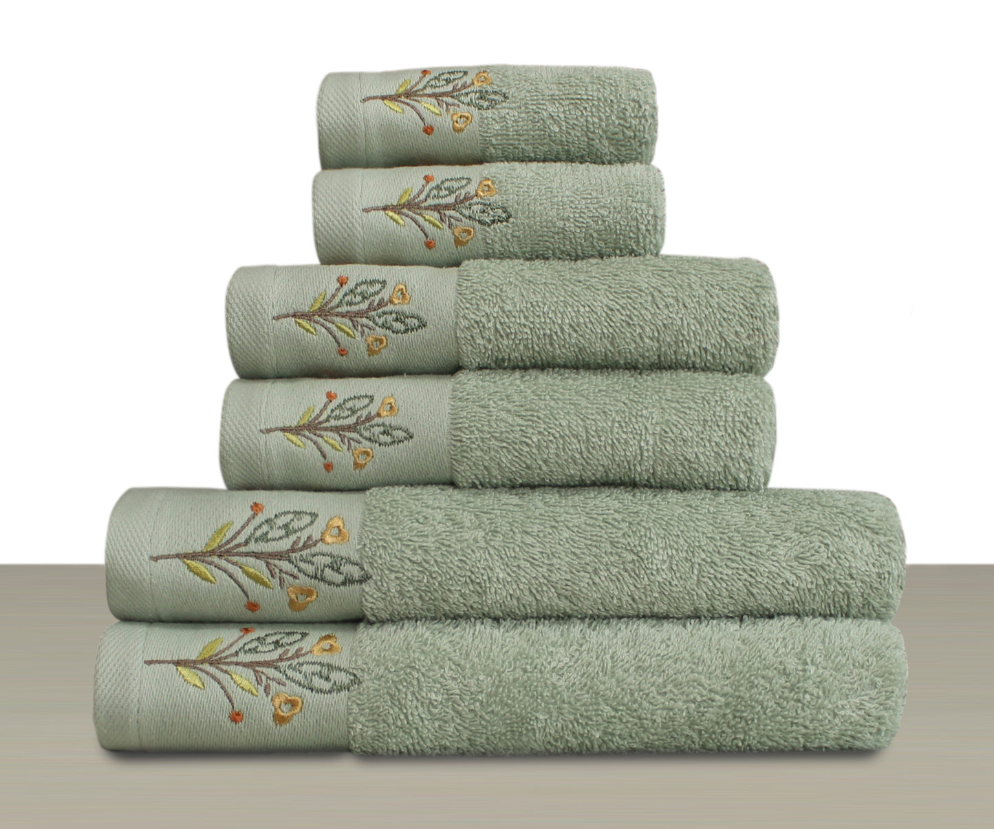 CORDELLA Collection 100% Turkish Cotton Bath Towels, 6 piece Bundle, L.Green.