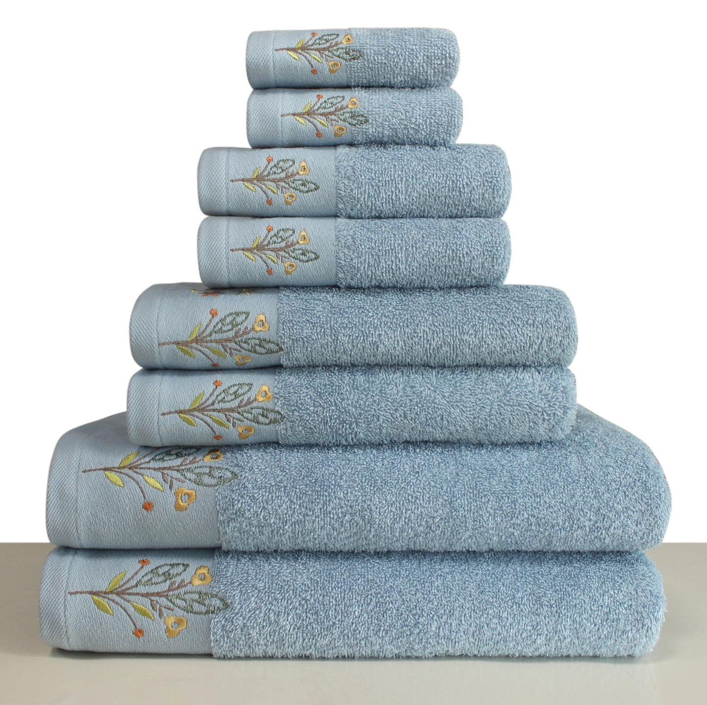 CORDELLA Collection 100% Turkish Cotton Bath Towels, 8 piece Bundle, Blue.