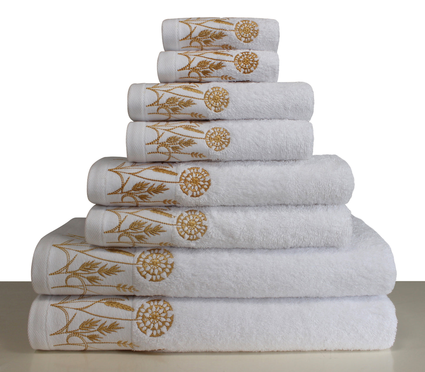 LEAVES Collection 100% Turkish Cotton Towels, 8 piece Bath Bundle, White.