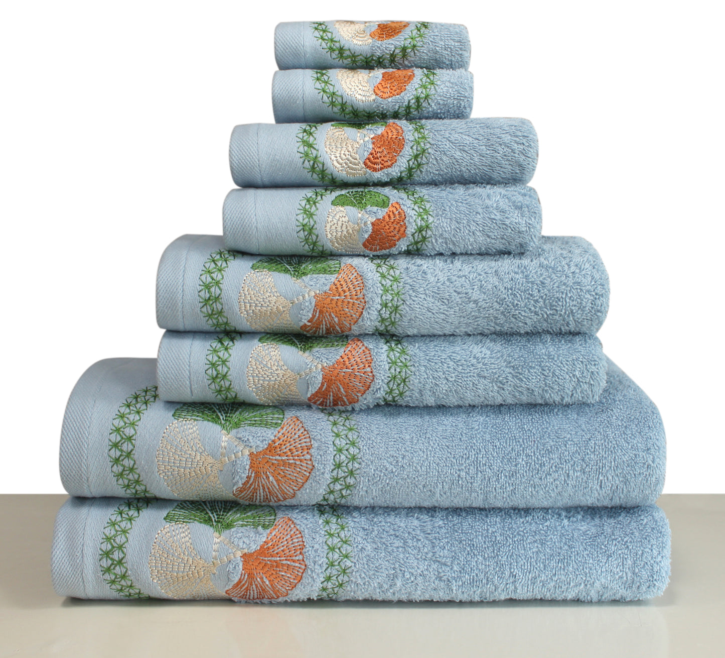 ASPEN Collection 100% Turkish Cotton Bath Towels, 8 piece Bundle, Blue.