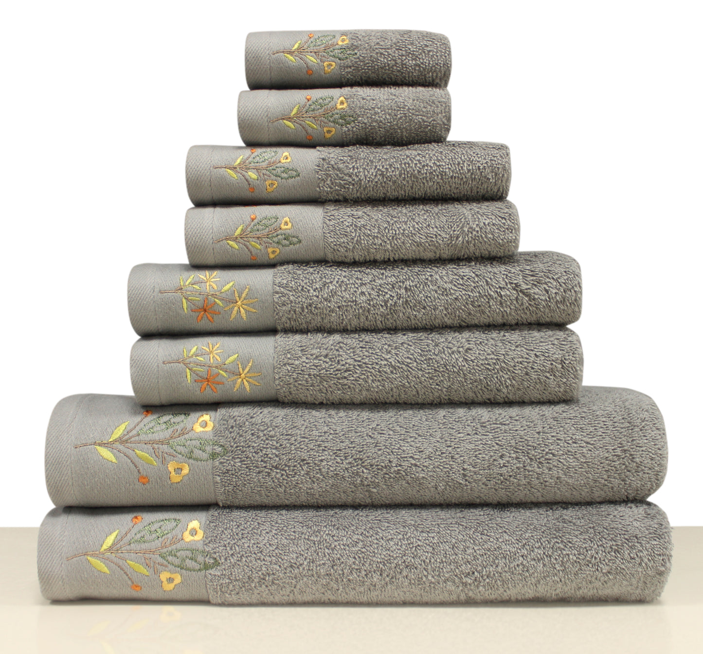 CORDELLA Collection 100% Turkish Cotton Bath Towels, 8 piece Bundle, Gray.