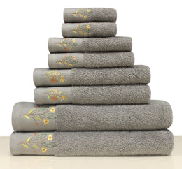 CORDELLA Collection 100% Turkish Cotton Bath Towels, 8 piece Bundle, Gray.