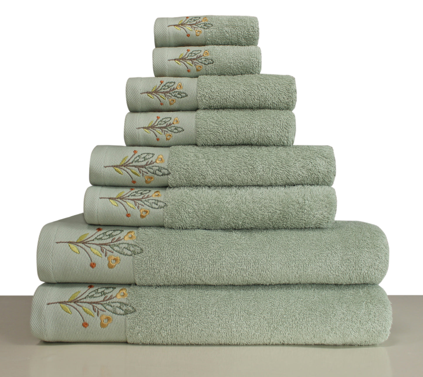 CORDELLA Collection 100% Turkish Cotton Bath Towels, 8 piece Bundle, L.Green.