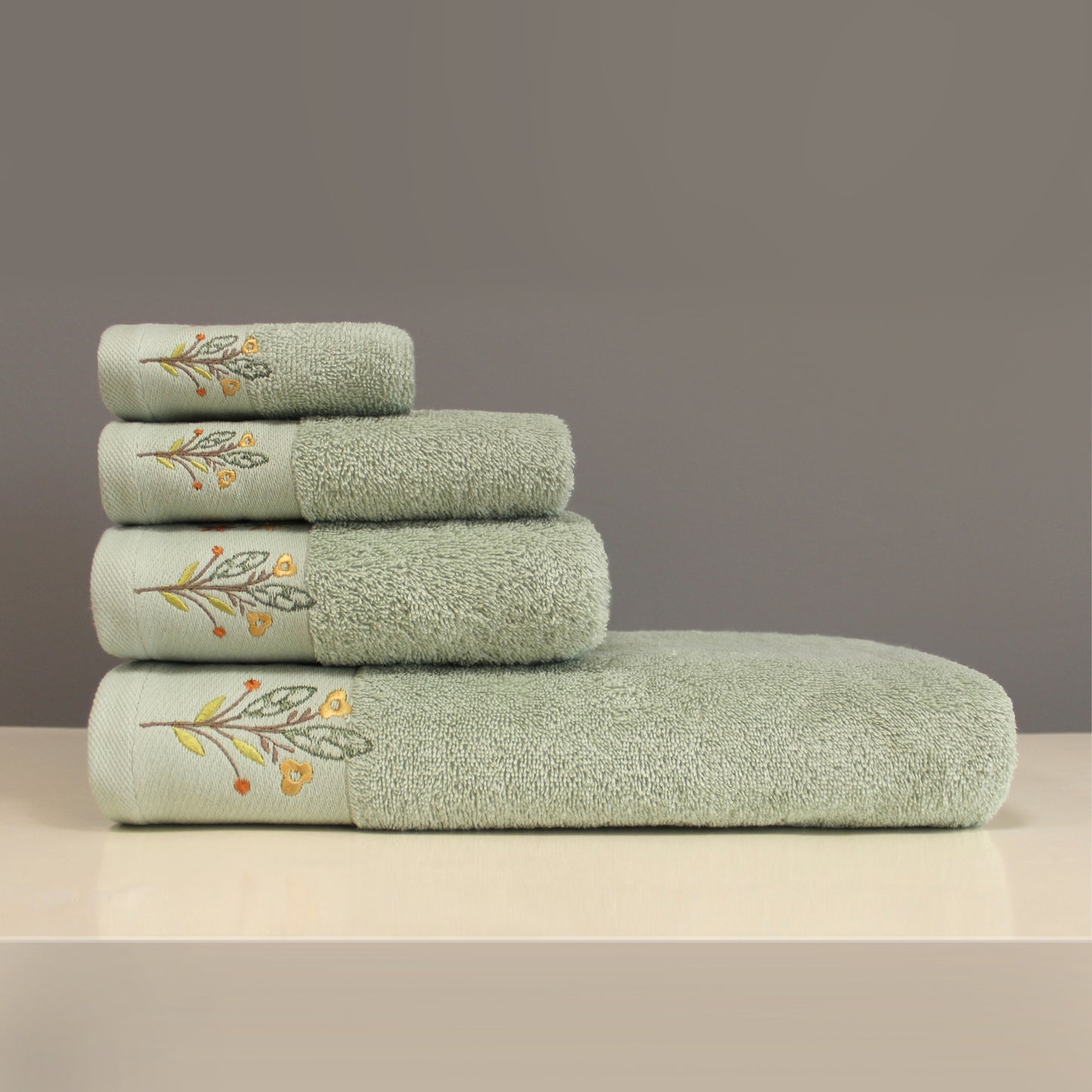 LEAVES Collection 100% Turkish Cotton Towels, 8 piece Bath Bundle, L.Green.