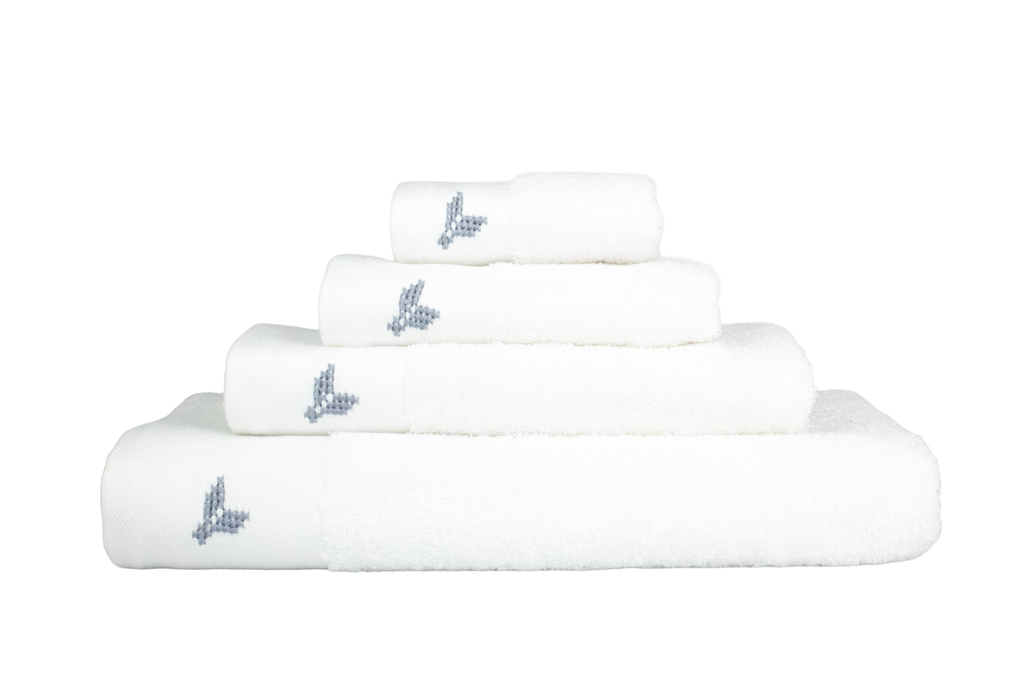 HAND EMBROIDERED Collection 100% Turkish Cotton Bath Towels, 8 piece Bundle, White.