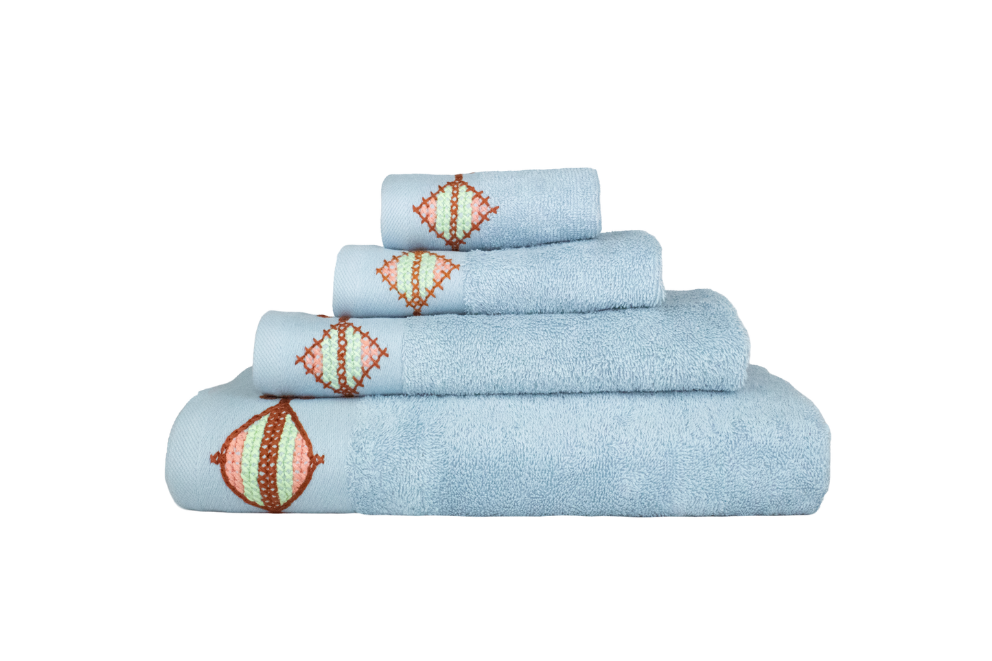 HAND EMBROIDERED Collection 100% Turkish Cotton Bath Towels, 8 piece Bundle, Blue.
