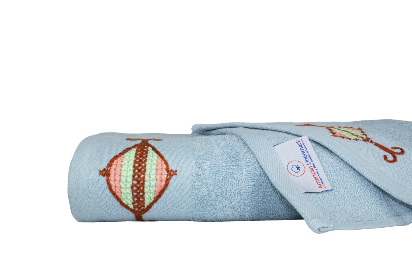 HAND EMBROIDERED Collection 100% Turkish Cotton Bath Towels, 8 piece Bundle, Blue.