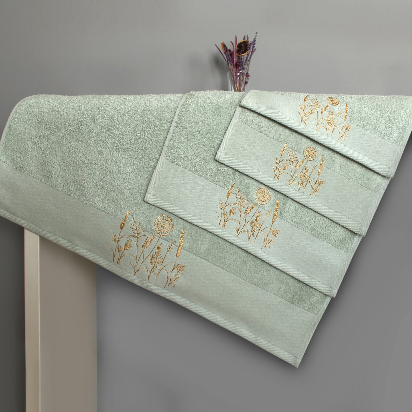 LEAVS Collection 100% Turkish Cotton Bath Towels, 6 piece Bundle, L Green.
