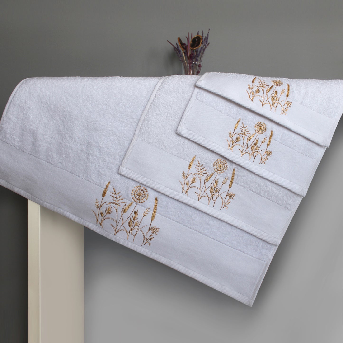 LEAVES Collection 100% Turkish Cotton Towels, 8 piece Bath Bundle, White.