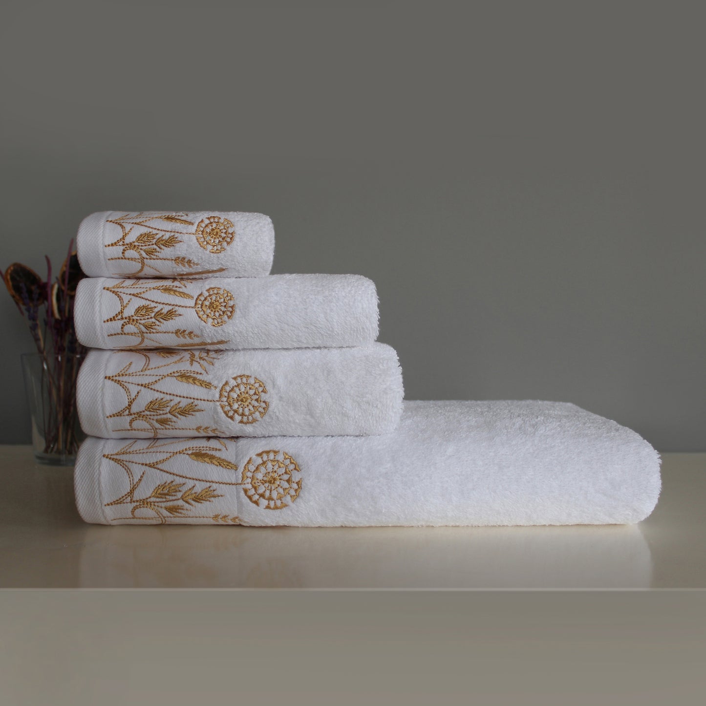 LEAVES Collection 100% Turkish Cotton Towels, 8 piece Bath Bundle, White.