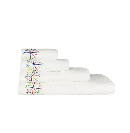 HAND EMBROIDERED Colorful Snowflake 100% Turkish Cotton Bath Towels, 4 piece Bundle, White.