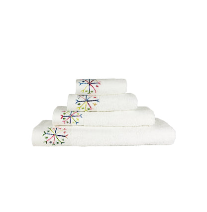 HAND EMBROIDERED Colorful Snowflake 100% Turkish Cotton Bath Towels, 4 piece Bundle, White.