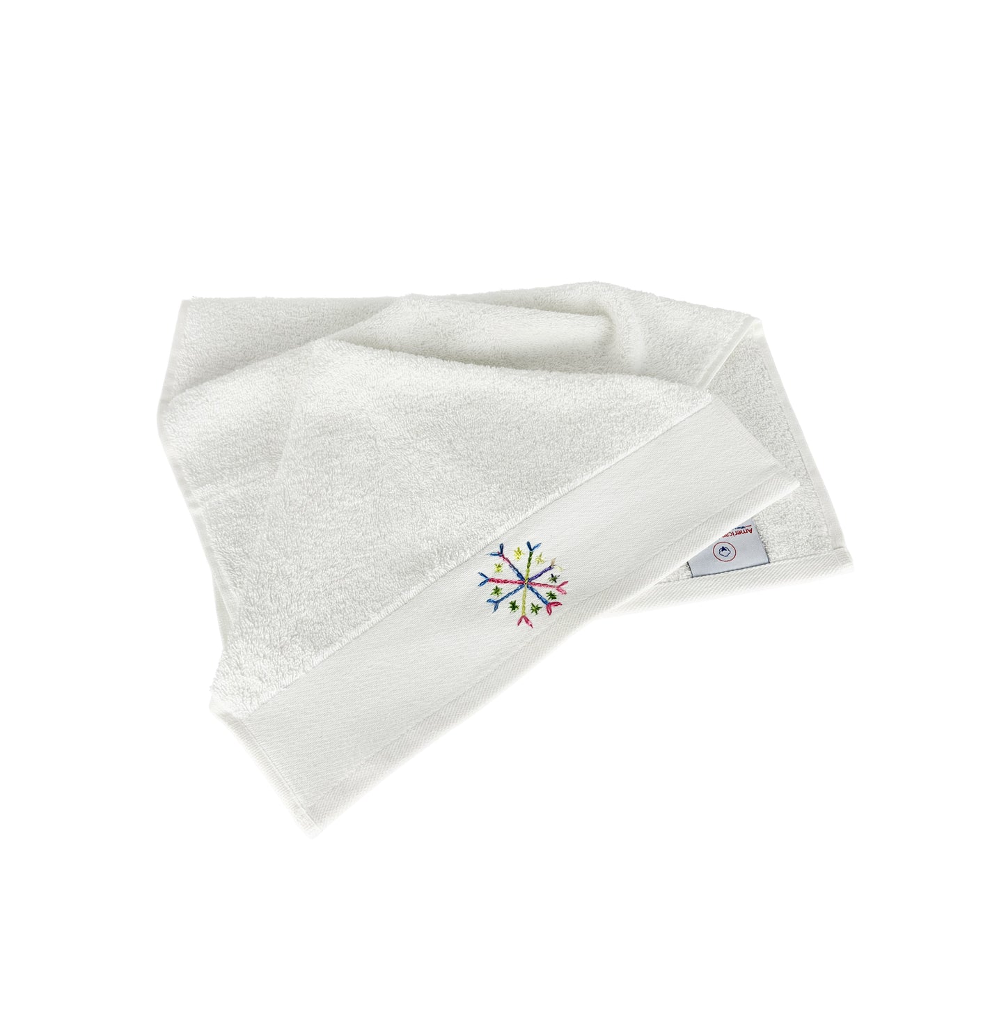 HAND EMBROIDERED Colorful Snowflake 100% Turkish Cotton Bath Towels, 4 piece Bundle, White.
