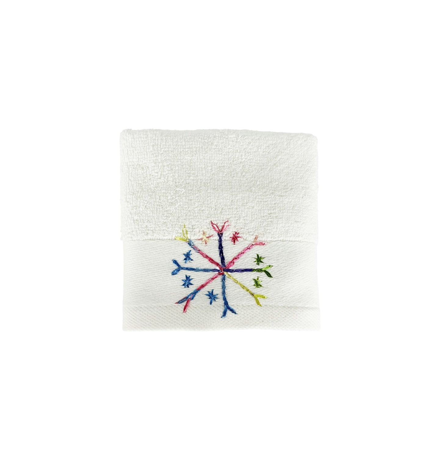 HAND EMBROIDERED Colorful Snowflake 100% Turkish Cotton Bath Towels, 4 piece Bundle, White.