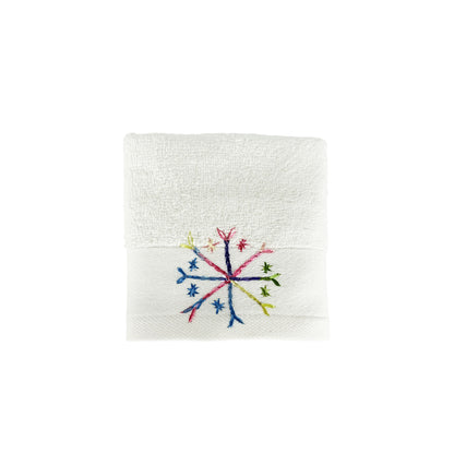 HAND EMBROIDERED Colorful Snowflake 100% Turkish Cotton Bath Towels, 4 piece Bundle, White.