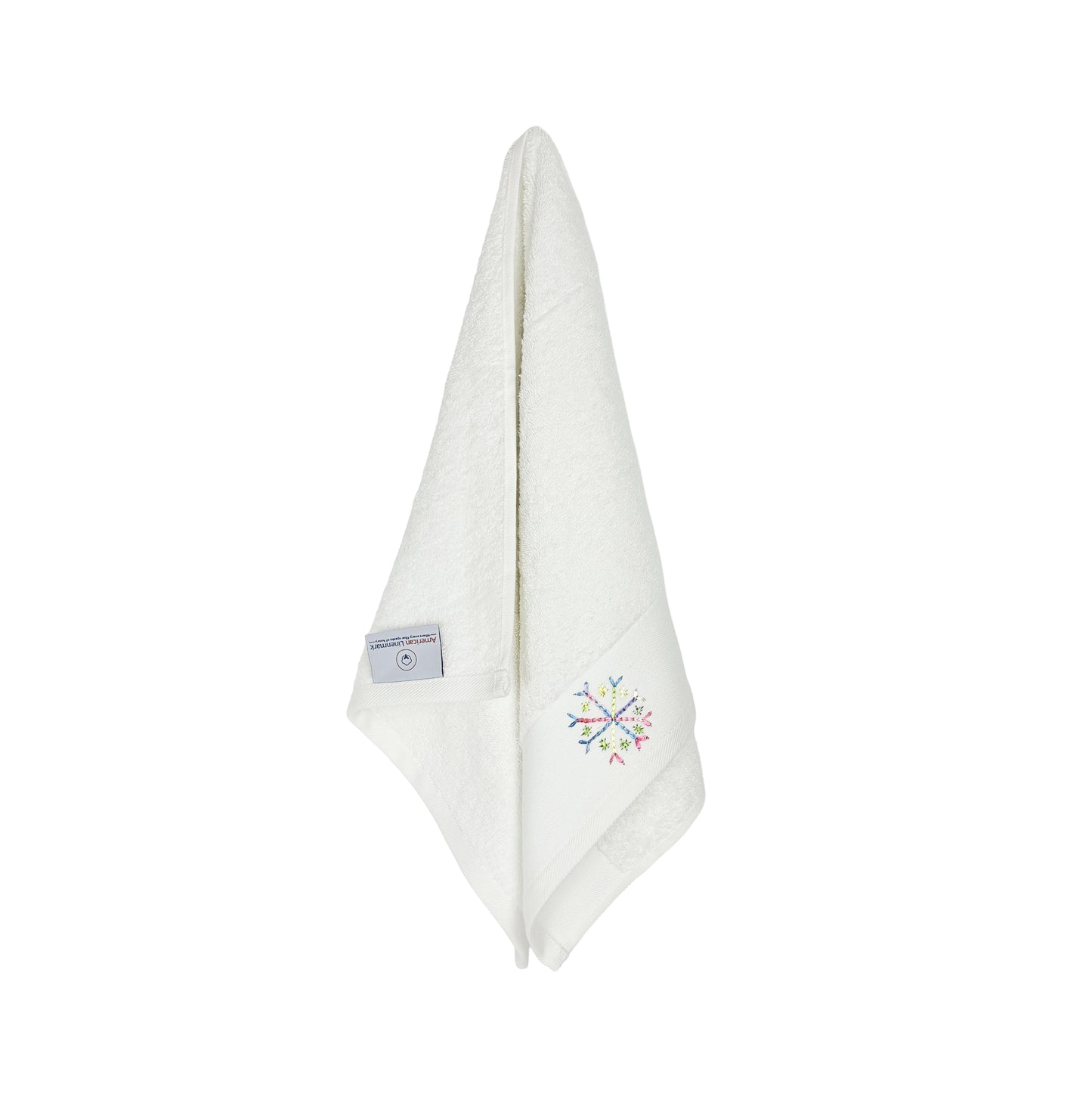 HAND EMBROIDERED Colorful Snowflake 100% Turkish Cotton Bath Towels, 4 piece Bundle, White.