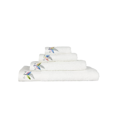 HAND EMBROIDERED Colorful Feather 100% Turkish Cotton Bath Towels, 4 piece Bundle, White.