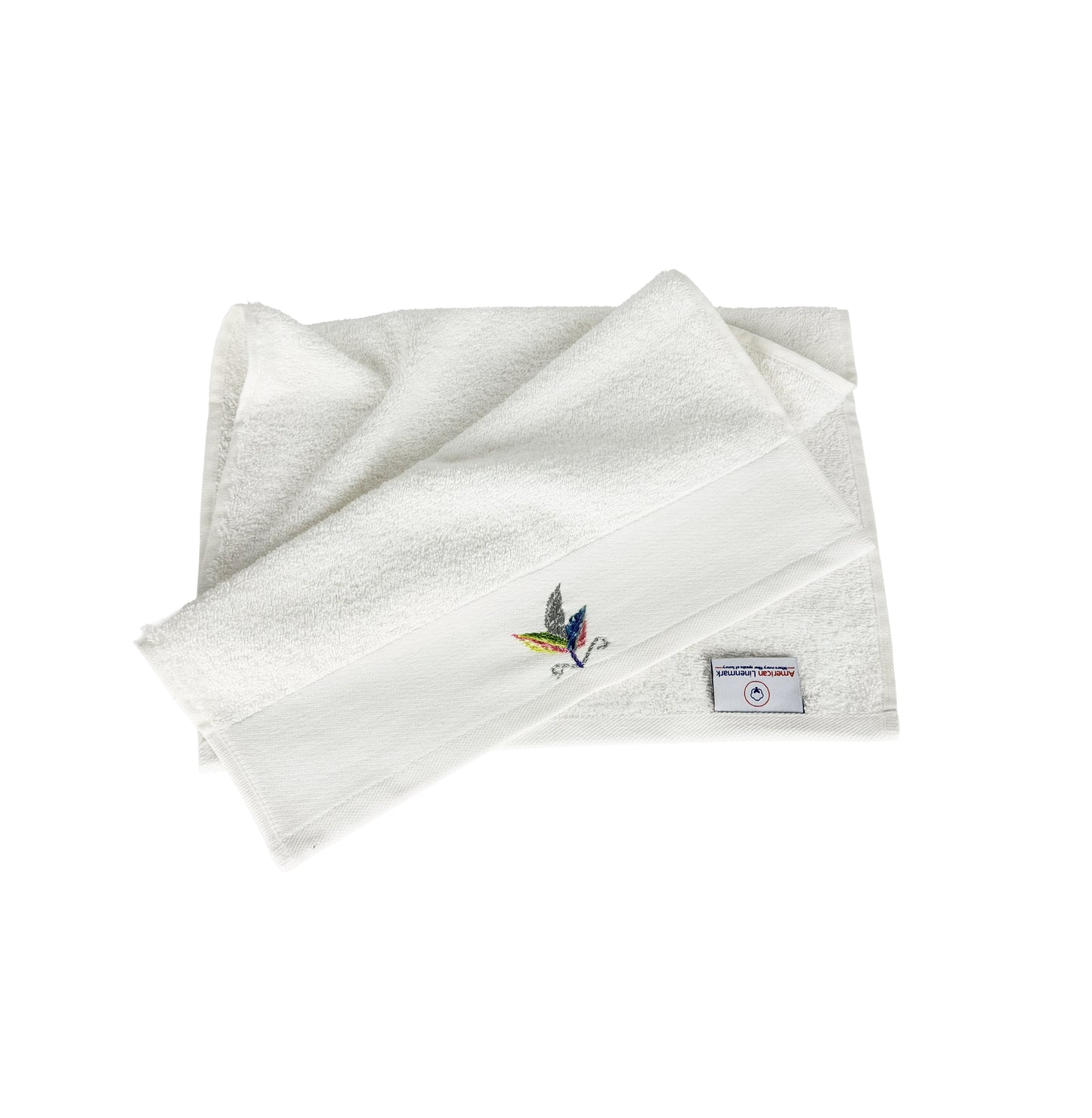 HAND EMBROIDERED Colorful Feather 100% Turkish Cotton Bath Towels, 4 piece Bundle, White.