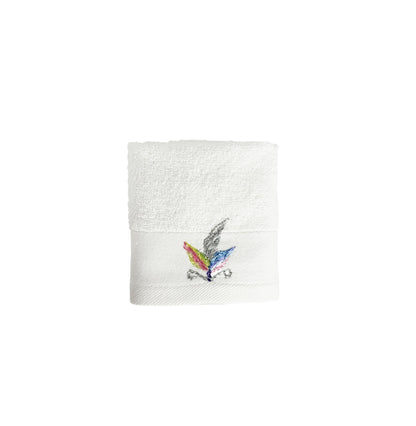 HAND EMBROIDERED Colorful Feather 100% Turkish Cotton Bath Towels, 4 piece Bundle, White.
