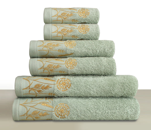 LEAVS Collection 100% Turkish Cotton Bath Towels, 6 piece Bundle, L Green.