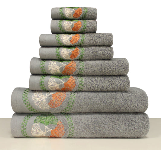 ASPEN Collection 100% Turkish Cotton Bath Towels, 8 piece Bundle, Gray.