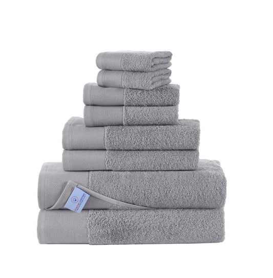 100% Turkish Cotton Bath Towels, 8 Piece Bundle, Gray.