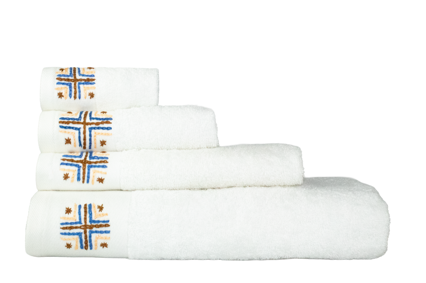 HAND EMBROIDERED Collection 100% Turkish Cotton Bath Towels, 8 piece Bundle, White.