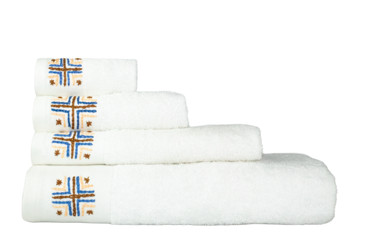 HAND EMBROIDERED Collection 100% Turkish Cotton Bath Towels, 8 piece Bundle, White.