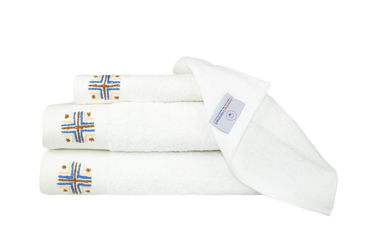 HAND EMBROIDERED Collection 100% Turkish Cotton Bath Towels, 8 piece Bundle, White.