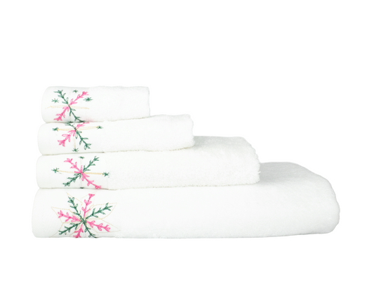 HAND EMBROIDERED Collection 100% Turkish Cotton Bath Towels, 8 piece Bundle, White.