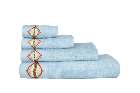 HAND EMBROIDERED Collection 100% Turkish Cotton Bath Towels, 8 piece Bundle, Blue.
