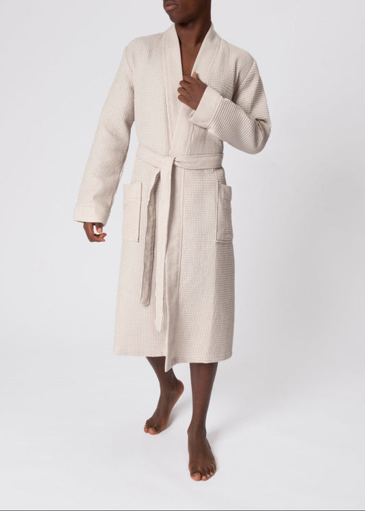 100% Turkish Cotton Waffle Robe, Beige