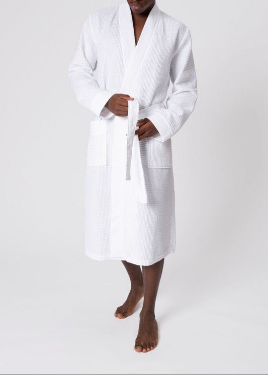 100% Turkish Cotton Waffle Robe, White