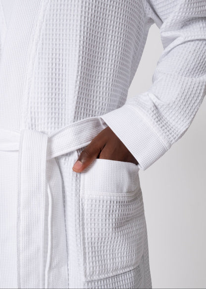 100% Turkish Cotton Waffle Robe, White